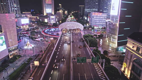 航拍上海五角场商圈车流视频素材模板下载