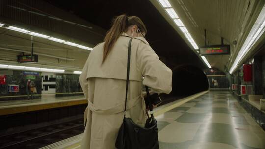 地铁站里行走的女人视频素材模板下载
