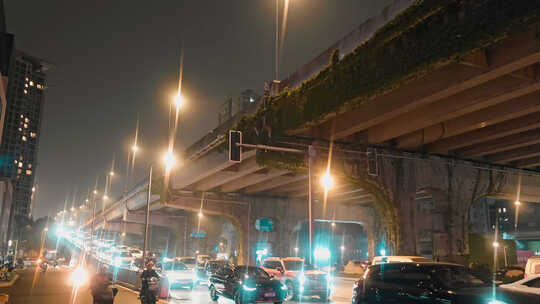 夜晚高架桥车流视频素材模板下载