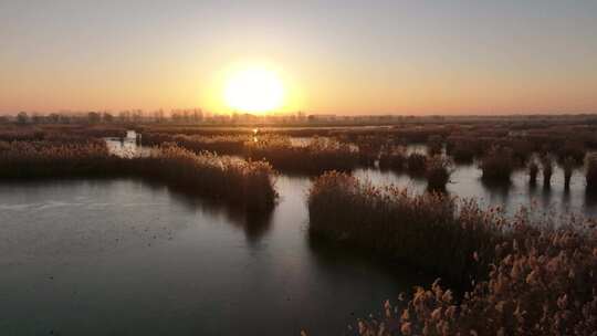 航拍广府城护城河 日出 湿地