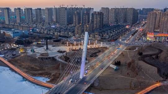 航拍沈阳盛京桥夜景车流延时视频素材模板下载