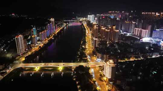 福建三明沙溪徐碧大桥夜景航拍