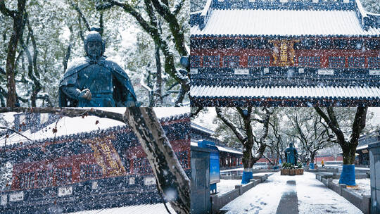 4K杭州西湖岳王庙大雪雪景 珍贵影像高清在线视频素材下载