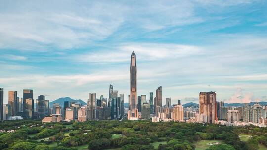 深圳_高尔夫俱乐部_CBD城市大景_日转夜4K视频素材模板下载