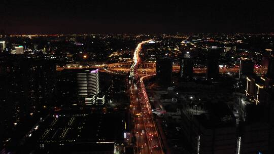 航拍上海城市交通夜景