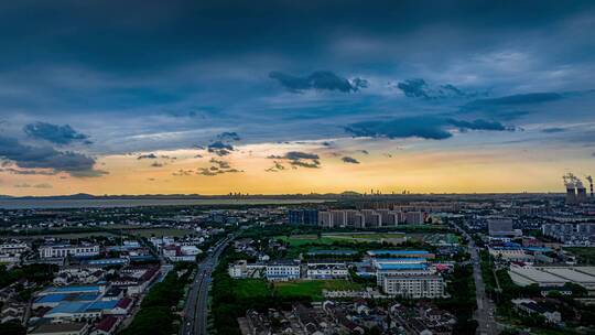 航拍延时夕阳云层天空日落