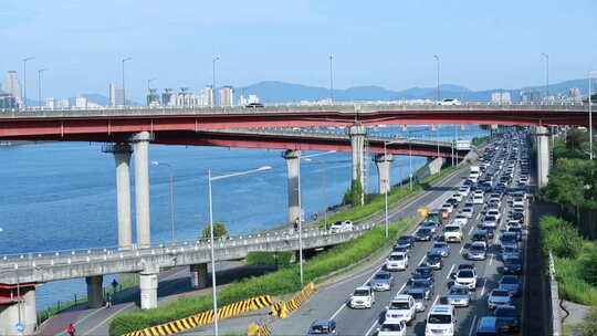 韩国立交桥堵车 组镜