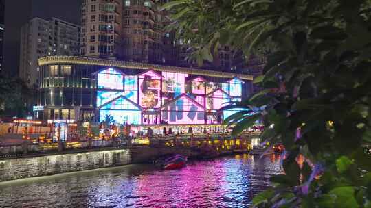 成都东门码头夜游锦江夜景游船河流实时