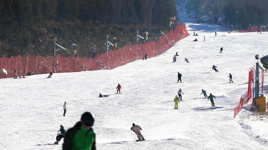 在雪场初级道滑雪的人们