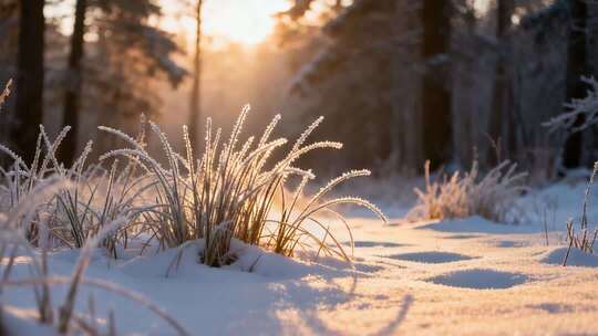冬日森林雪地晨光景色