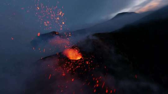 火山爆发火山喷出岩浆FPV穿越机无人机航拍