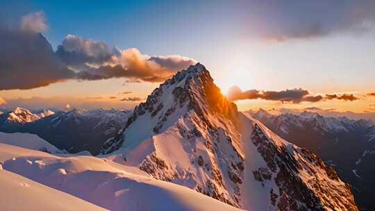 雪山丁达尔光冬天震撼雪景山顶风光