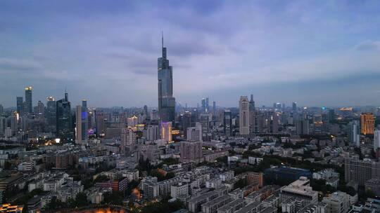 南京市紫峰大厦城市环境夜景航拍