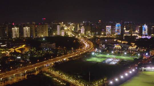 海口城市风光夜景海口世纪大桥车流旅游02