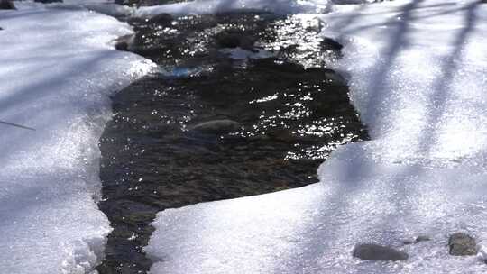 冰雪覆盖下的溪流景象