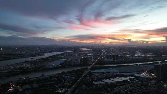 广东佛山顺德城市风光 夏季美丽的晚霞