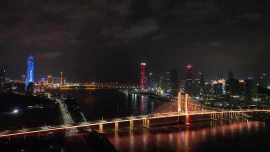 珠海夜景航拍横琴大桥夜晚城市建筑灯光风光