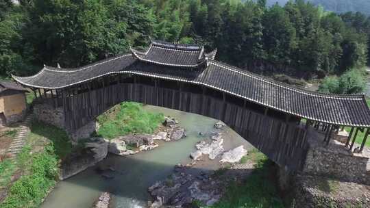 浙江温州泰顺县田间廊桥航拍