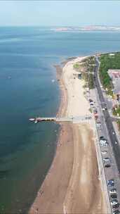 大海海浪沙滩风景浪花竖屏航拍