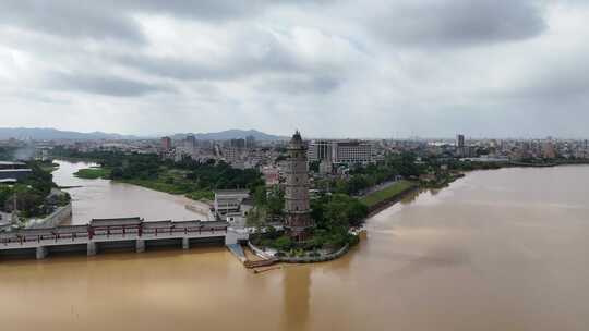 广东潮州凤凰塔地标建筑航拍