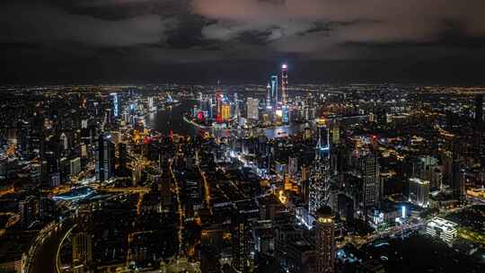 航拍上海陆家嘴夜景延时