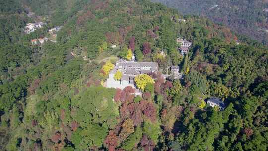 航拍南岳衡山福严寺古建筑群以及千年银杏树