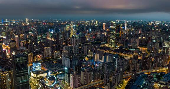 上海地标夜景延时航拍