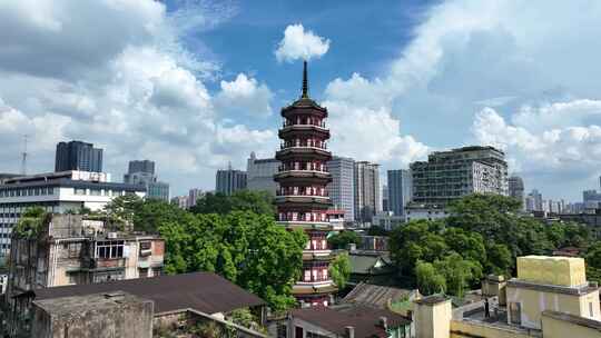 广东省广州市越秀区六榕寺塔全景航拍