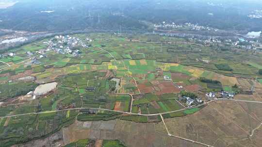 俯瞰皖南乡村田野风光全景