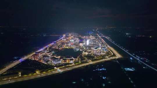 上海青浦华为练秋湖研发中心夜景航拍