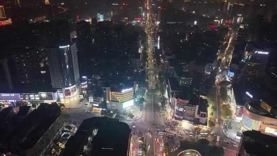 三线城市夜景交通岳阳夜景航拍