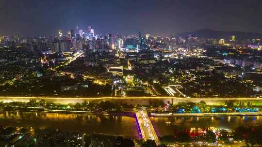 南京中华门夜景灯光航拍延时