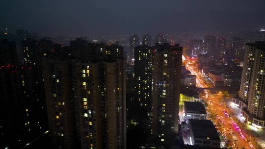 冬季广元航拍城市夜景