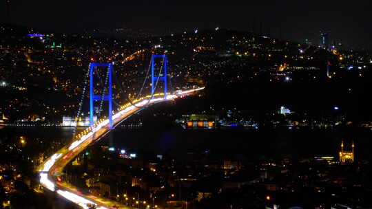 伊斯坦布尔夜间与博斯普鲁斯海峡大桥