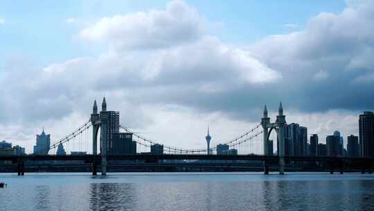 珠海白石桥延时城市建筑风光阴天转晴天视频素材模板下载