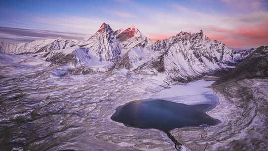西藏日喀则定结县阿玛直米雪山日出航拍延时