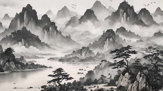 简约意境中国风山水画背景