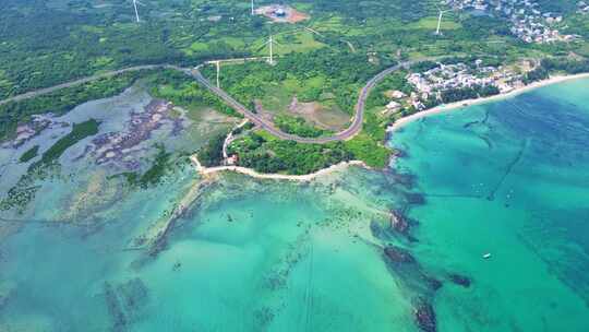 航拍海南环岛公路海洋森林海岸与海岸线航拍