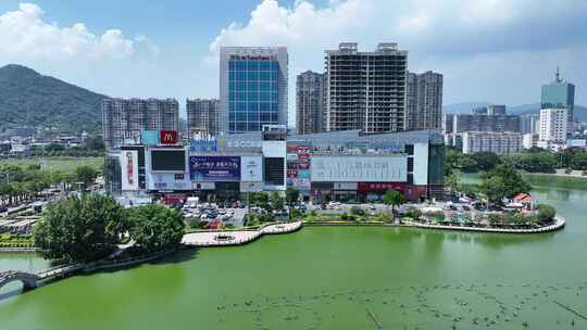 福州长乐城市建筑风光航拍长山湖公园风景