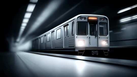 疾驰的地铁列车穿梭于城市地下隧道