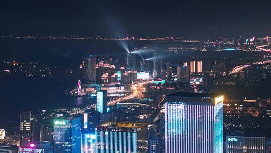 青岛西海岸新区夜景唐岛湾夜景视频素材模板下载