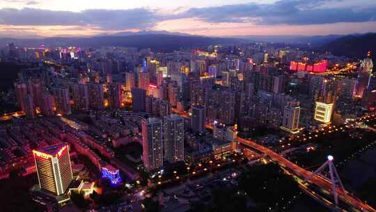 青海西宁晚霞夜景航拍