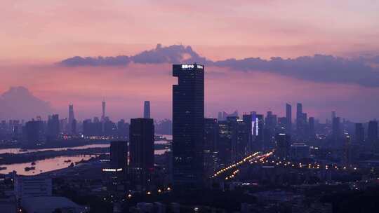 广州黄埔鱼珠三溪夜景航拍