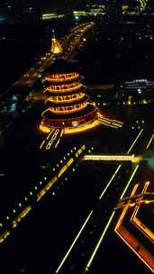 河南洛阳历史文化名城夜景灯光竖屏航拍
