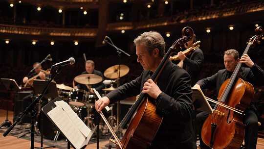 室内乐团大提琴演奏场景