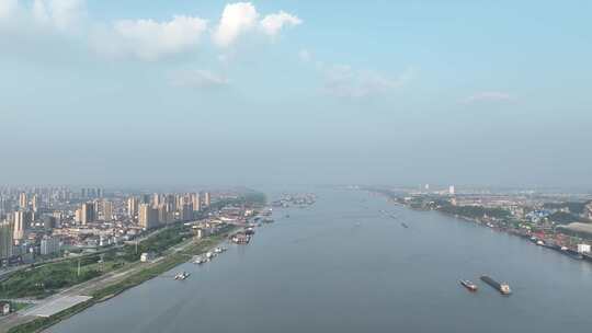 武穴市航拍长江城市河流经济风光沿江风景