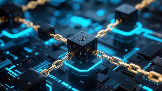 区块链概念3D渲染画面