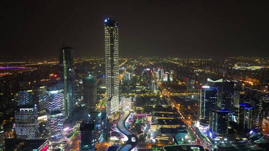 江苏苏州国金中心夜景灯光航拍视频素材模板下载