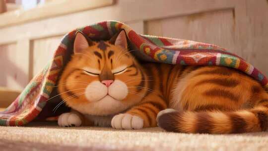 立冬卡通猫咪温暖被窝可爱治愈动画场景