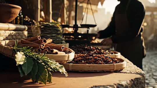 集市摊位上的香料展示